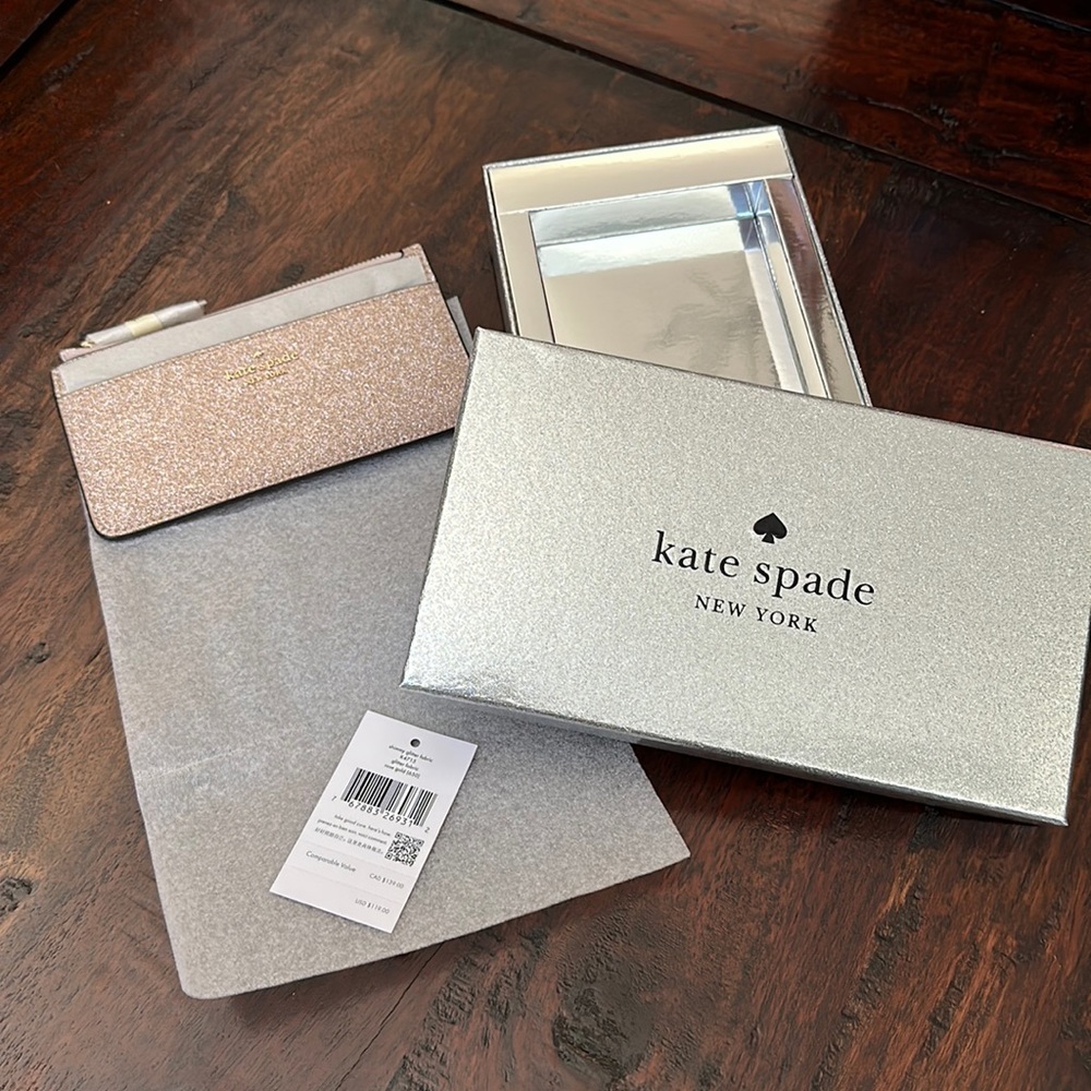 Rose gold glitter wallet. Nib. Kate spade.